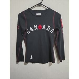 GGS LTD Canada gray long sleeve stretchy shirt knit top Moose XS With Patches